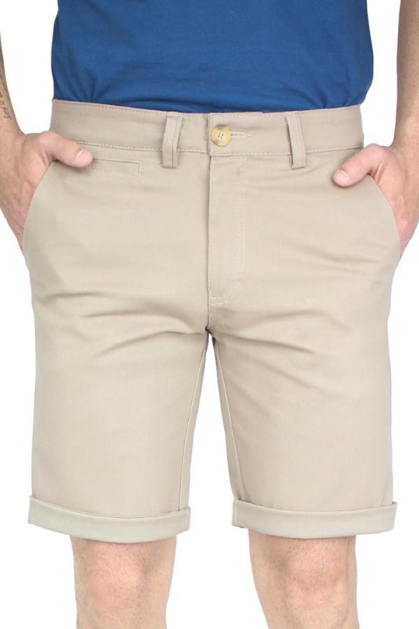 Bermuda De Gabardina Color Caki  Slim Fit Stretch Para Hombre